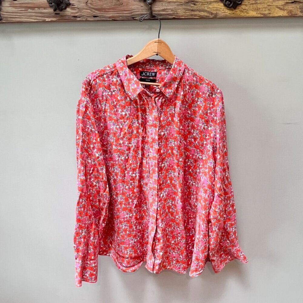 J. Crew Classic-fit‎ Drapey Cupro Shirt in Pink Floral Guarana- Sz. 24